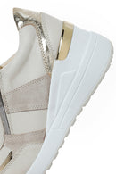 Women's Beige Wedge Heeled Side Zipper Suede Leather Sports Shoes | Derimod