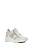 Women's Beige Wedge Heeled Side Zipper Suede Leather Sports Shoes | Derimod