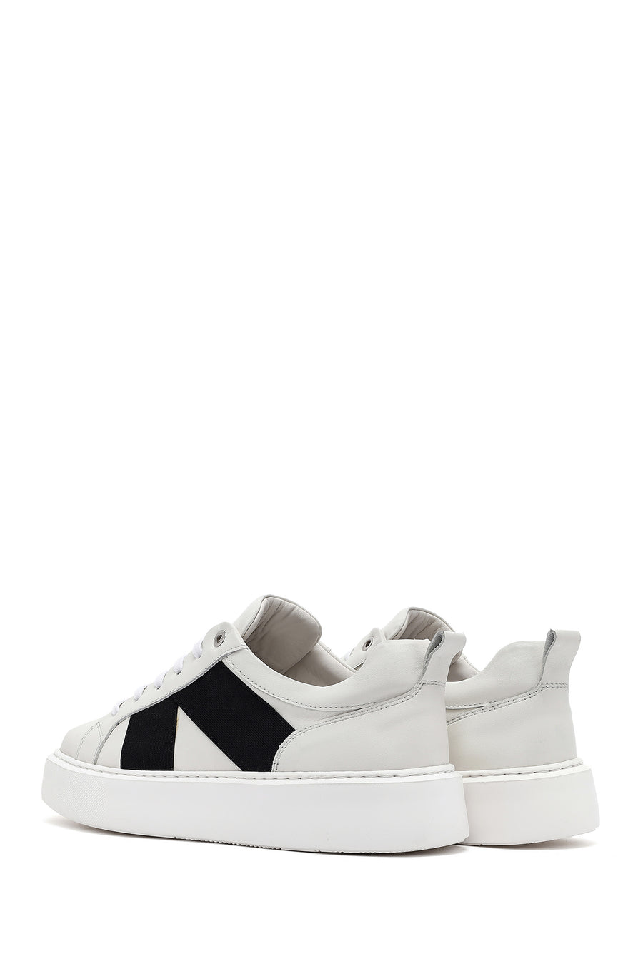 Men's White Lace-up Thick-Sole Leather Sneaker