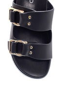 Women's Black Double Buckle Slippers | Derimod