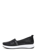 Women's Black Thick Soled Leather Comfort Loafer | Derimod