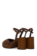 Woman Tan Ankle-Buckle Chunky-Heel Suede Sandal | Derimod