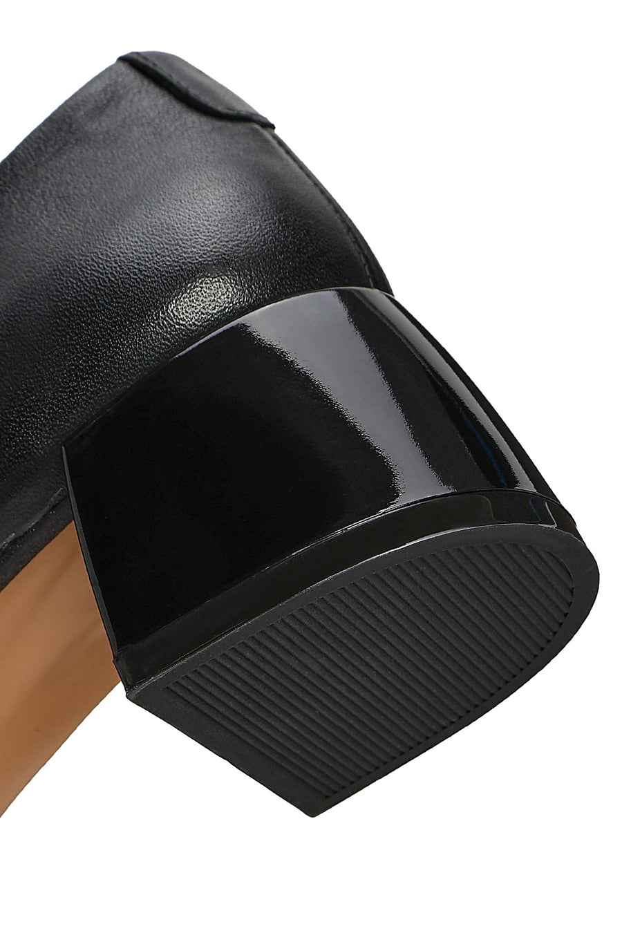 Women's Black Buckle Detailed Low Thick Heel Leather Shoes