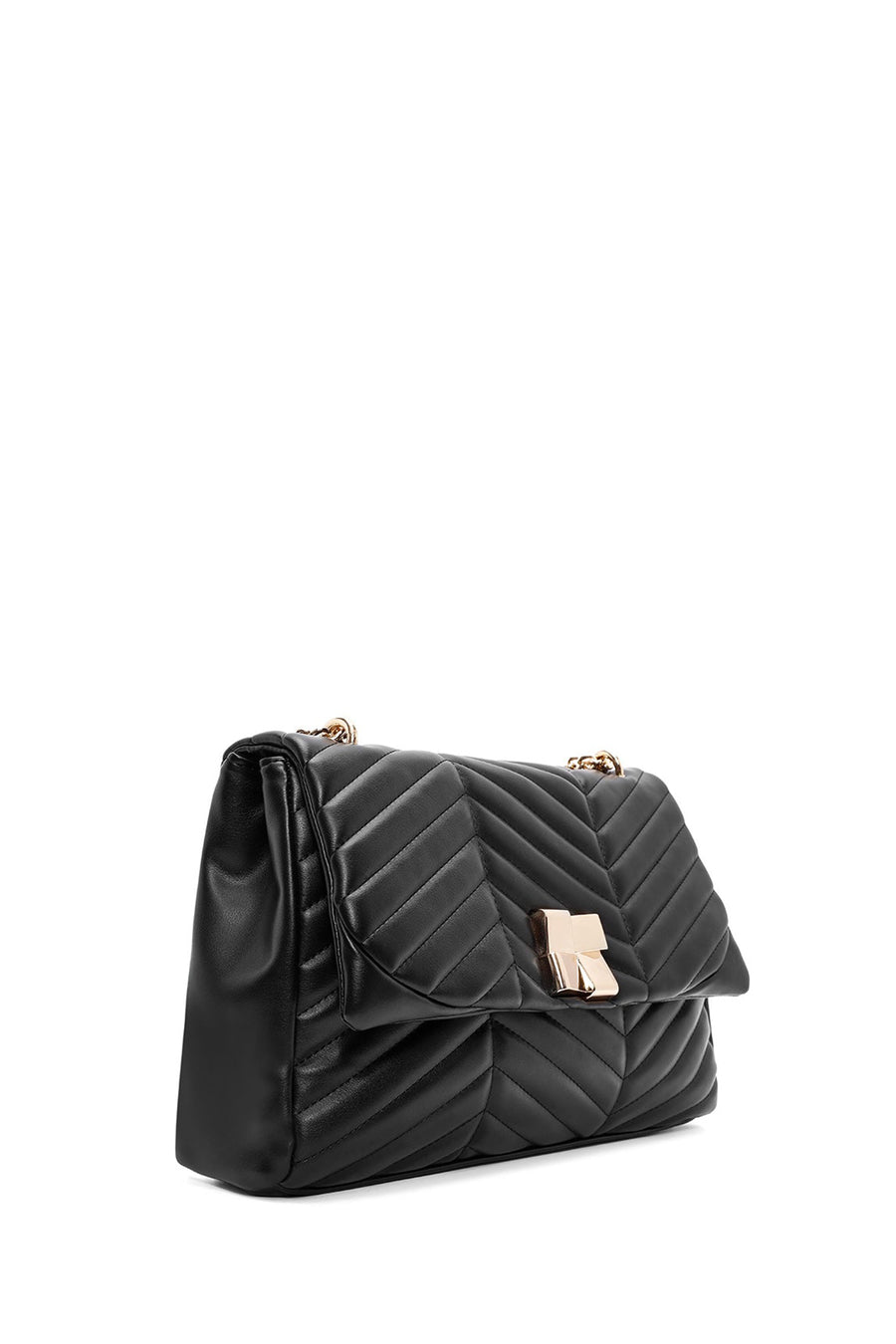 Women's Black Long Strap Quilted Patterned Shoulder Bag