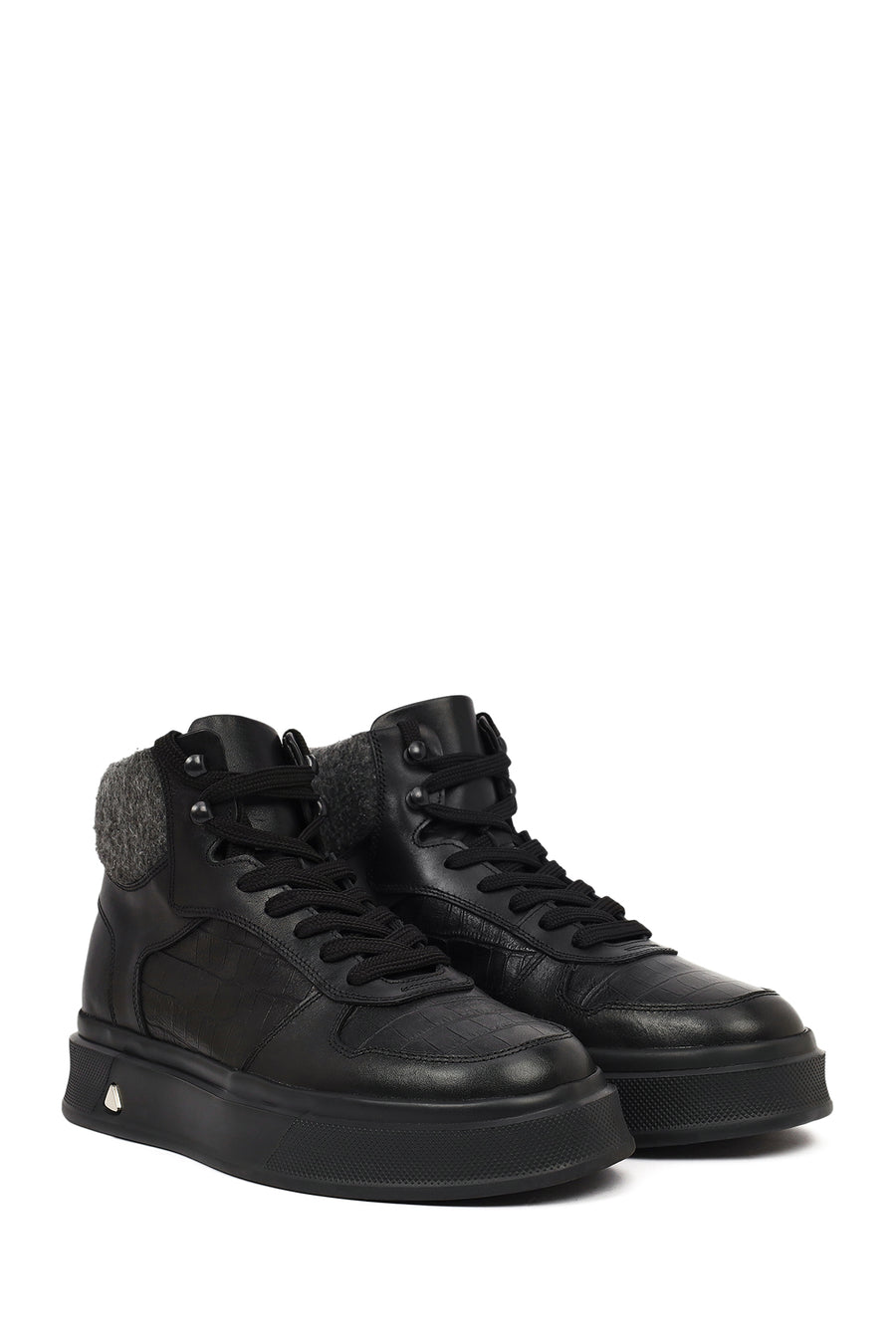 Men's Black Lace-Up Thick-Sole Leather Sport Boots
