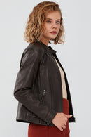 Kim Women's Mink Short Leather Jacket | Derimod