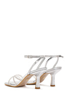 Women's Silver Ankle Strap Stone Thin Heel Sandals | Derimod