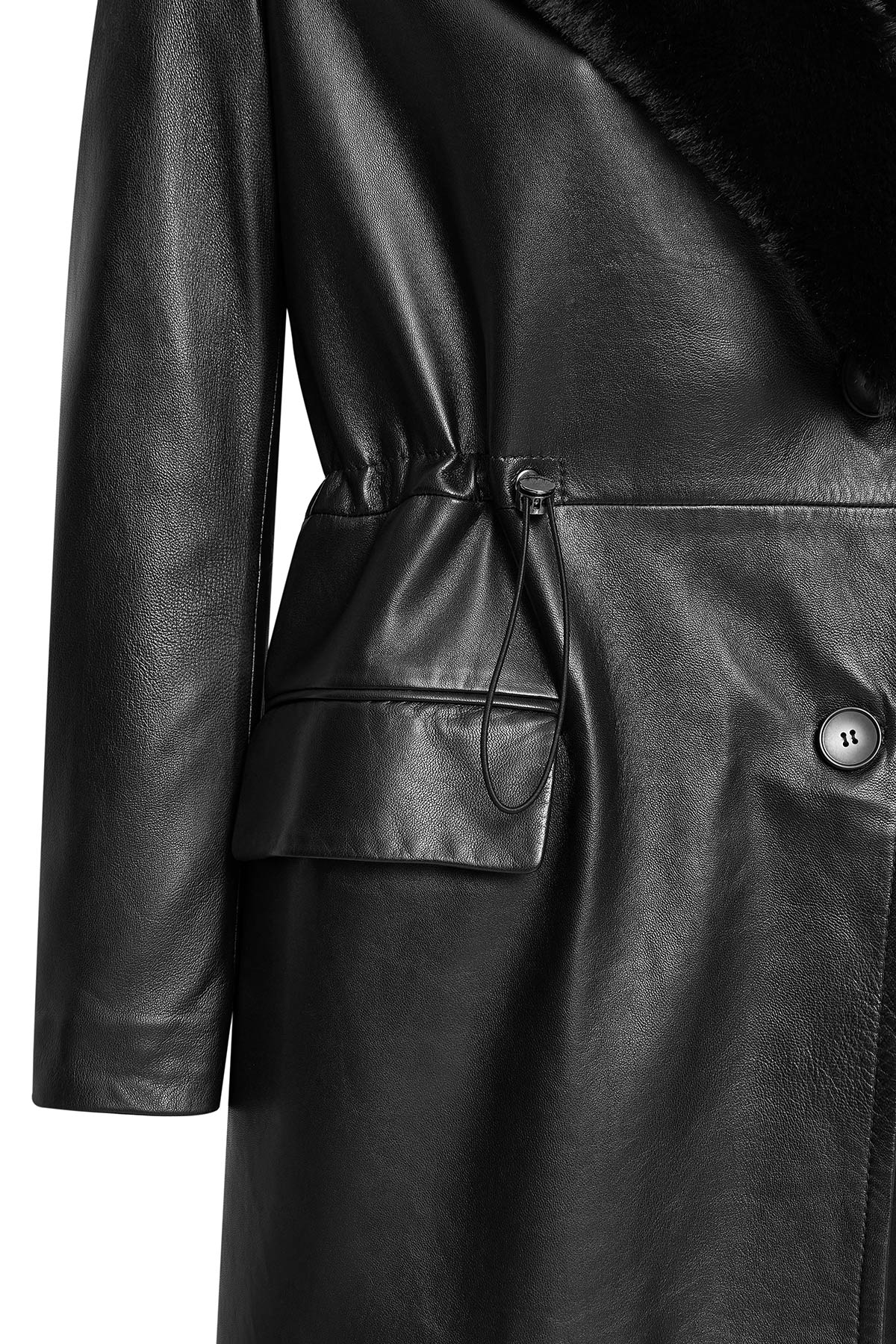 Juliet Kadın Siyah Kürklü Deri Pardösü 24WGE52151M Derimod