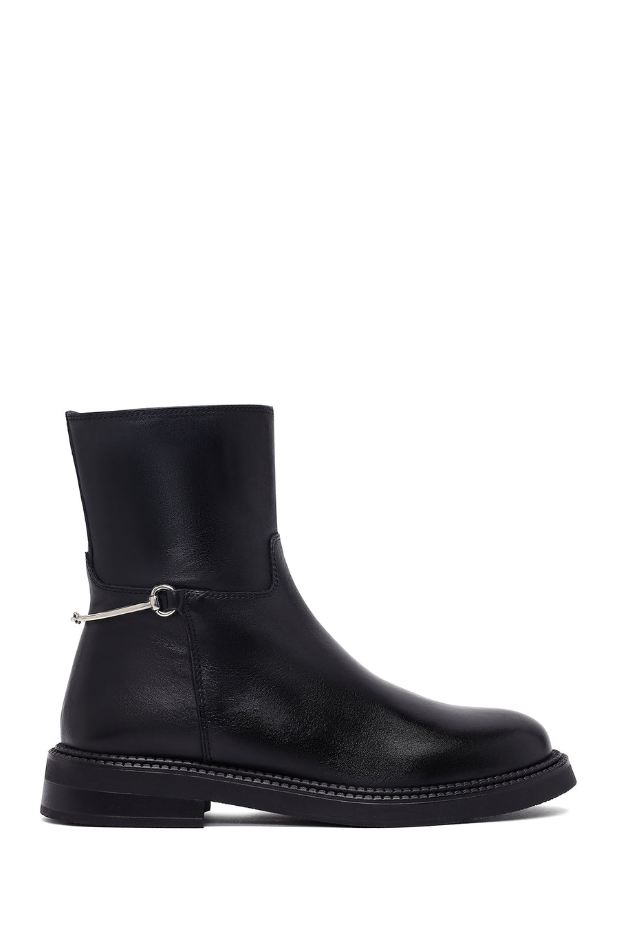 Woman Black Zip Closure Leather Boots WF450011DV | Derimod