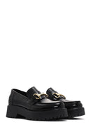 Women's Black Thick Soled Leather Masculine Loafer | Derimod