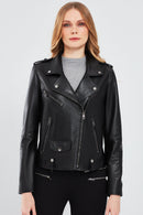 Egoist Women's Black Biker Leather Jacket | Derimod