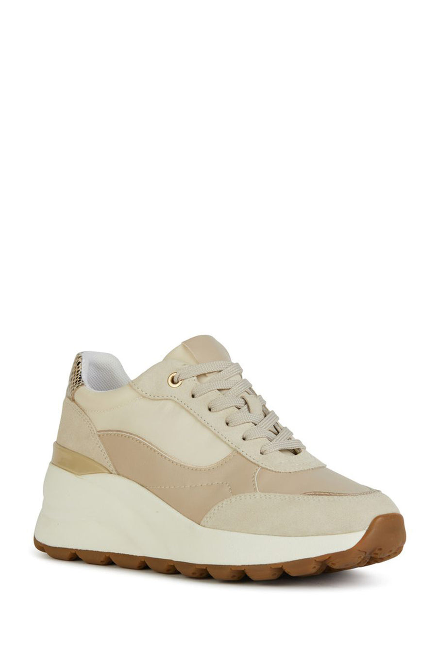 Geox Kadın Bej Spherica Ec11 Kalın Tabanlı Bağcıklı Deri Sneaker