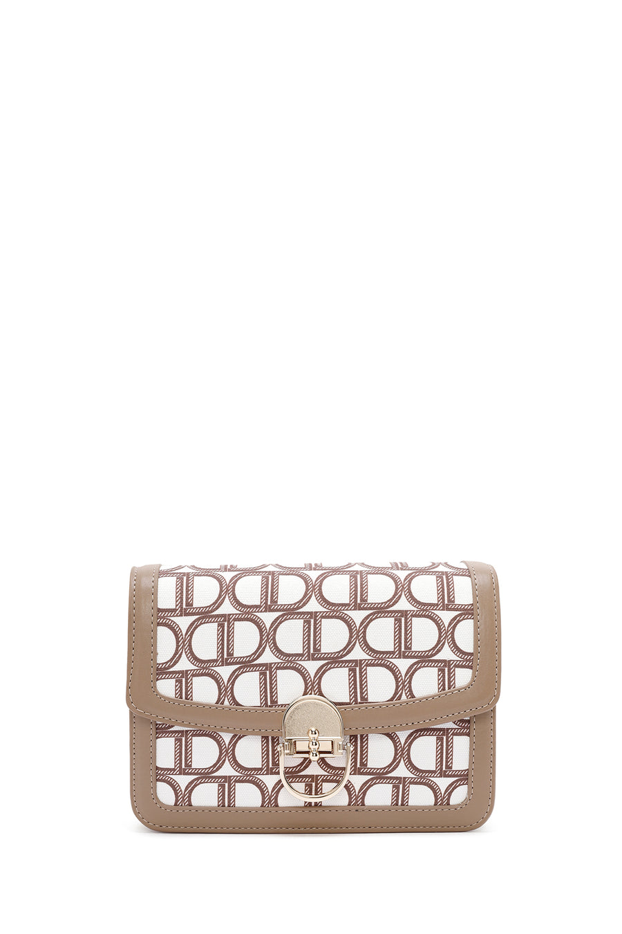 Women's Beige Long Strap Fabric Monogram Patterned Crossbody Bag