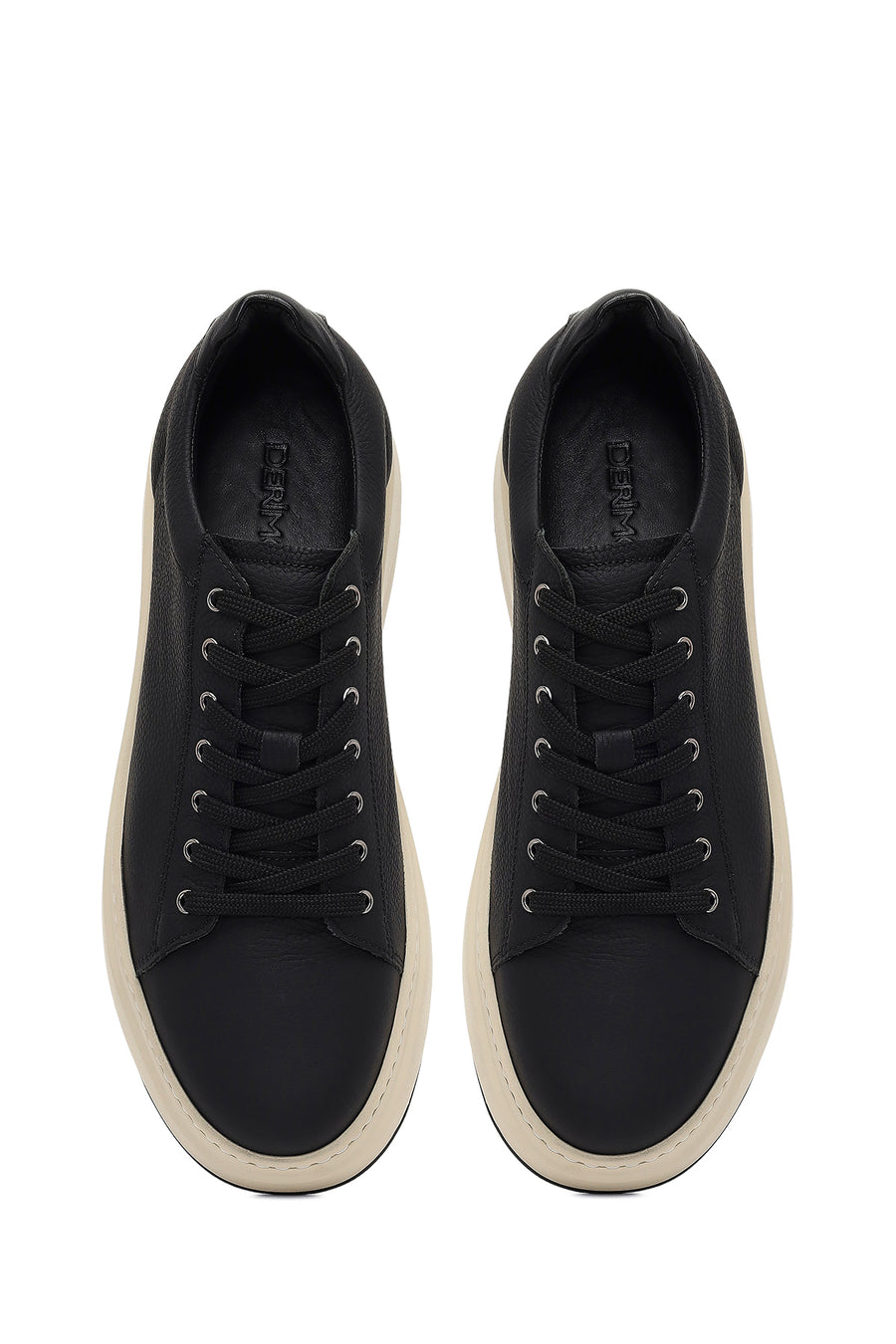 Erkek Siyah Bağcıklı Kalın Tabanlı Deri Sneaker