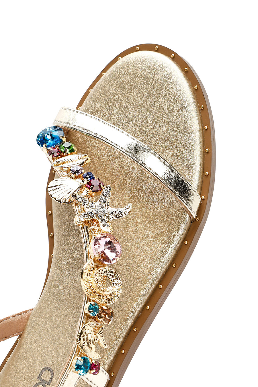 Women's Gold Ankle Buckle Stoned Sandals