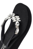 Women's Black Toe Stone Wedge Heel Jelly Slippers | Derimod