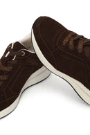 Woman Brown Lace-Up Wedge-Heel Suede Shoe | Derimod