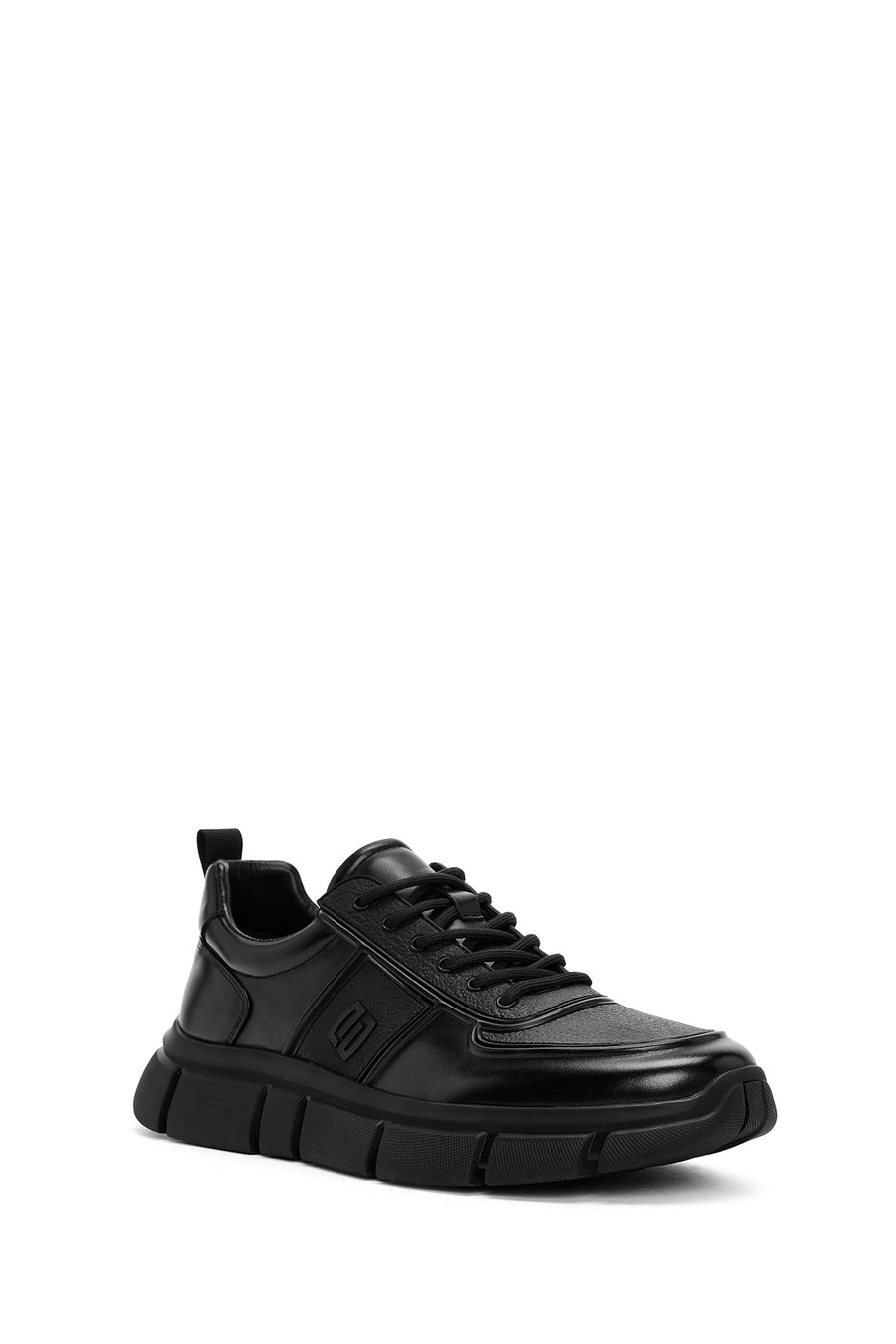 Erkek Siyah Bağcıklı Kalın Tabanlı Deri Casual Sneaker
