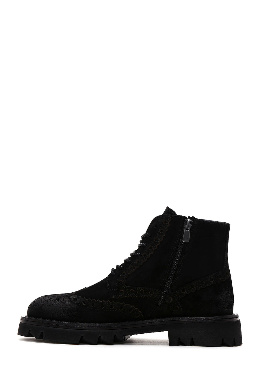Men's Black Suede Leather Zippered Boots