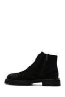 Men's Black Suede Leather Zippered Boots | Derimod