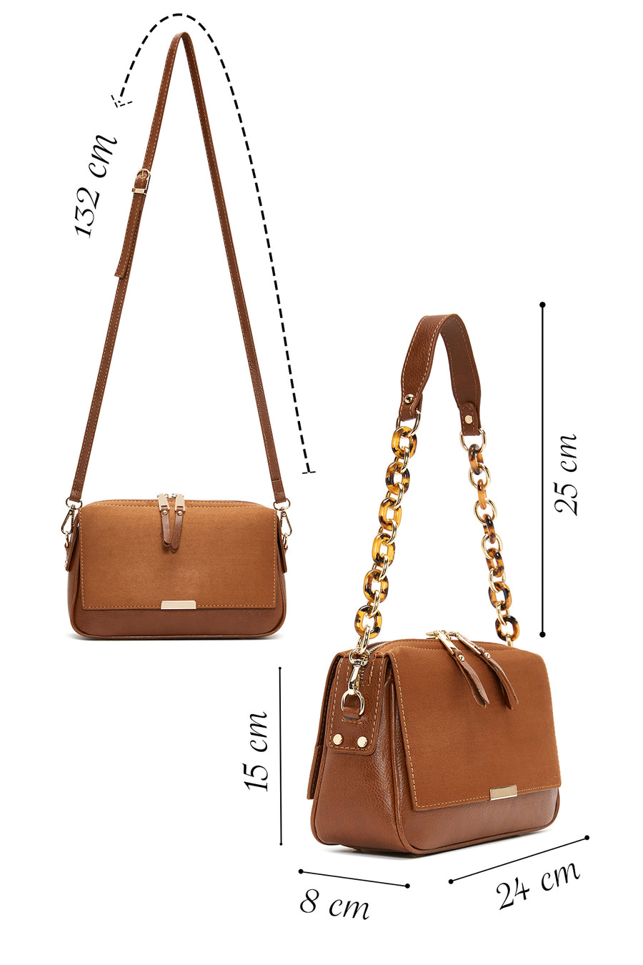 Woman Tan Chain-Strap Suede Crossbody Bag