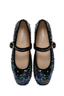 Women's Purple Sequin Patterned Leather Ballerinas | Derimod