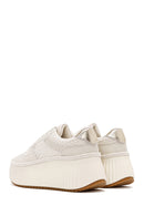 Women's Beige Lace-Up Thick-Sole Knitted Sneakers | Derimod