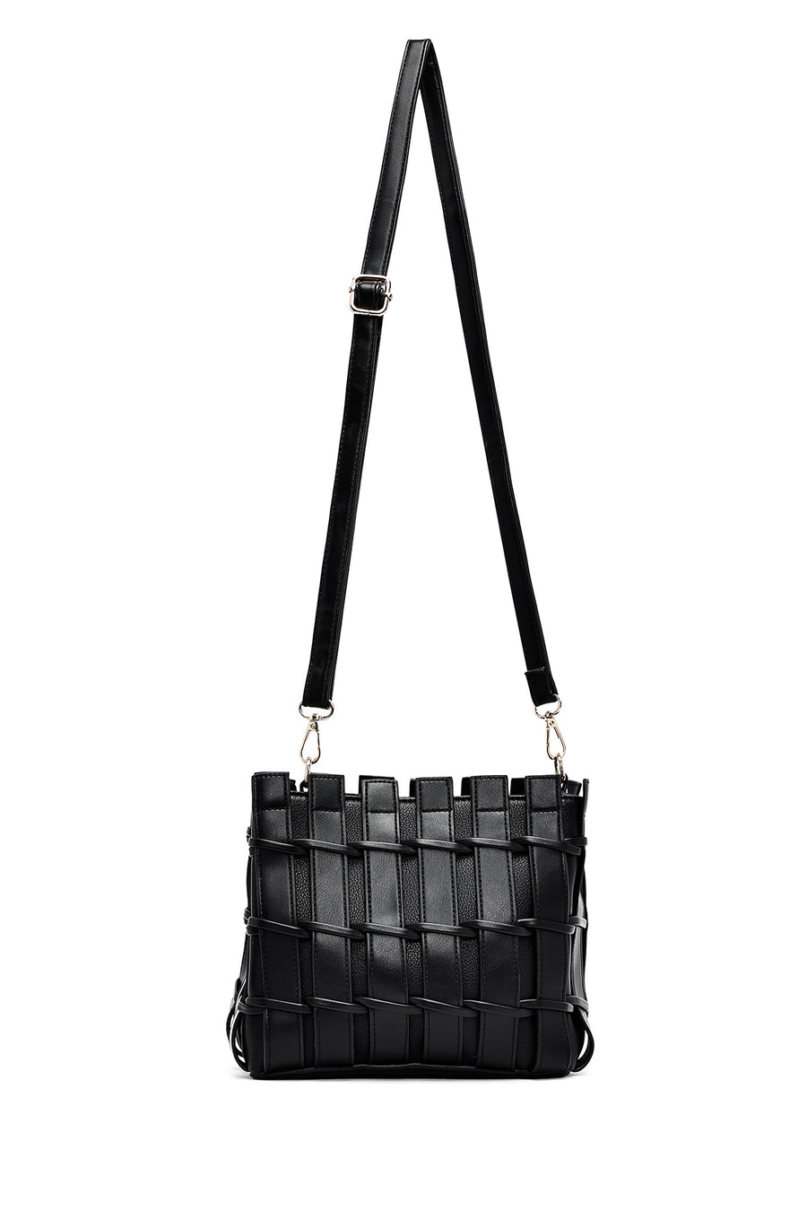 Women's Black Long Strap Knitted Shoulder Bag