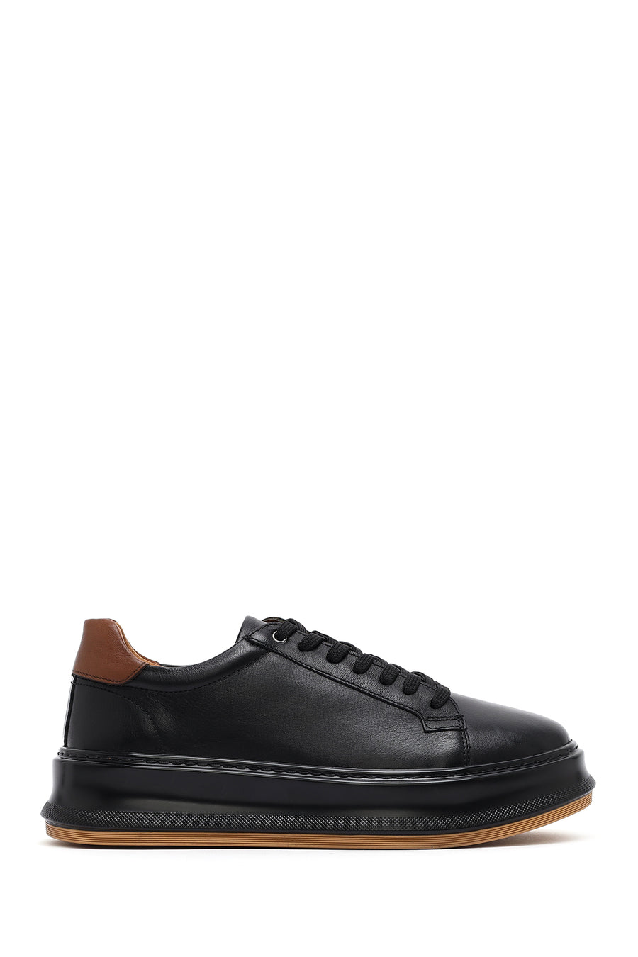 Men's Black Lace-up Thick-Sole Leather Sneaker 26SFD675118 | Derimod