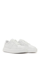 Men's White Lace-up Thick-Sole Leather Sneaker | Derimod