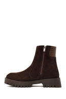 Woman Brown Double Zip Closure Suede Boots | Derimod