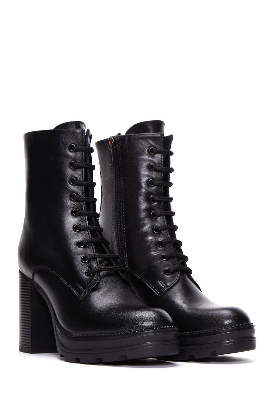 Women's Black Leather Platform High Heel Boots