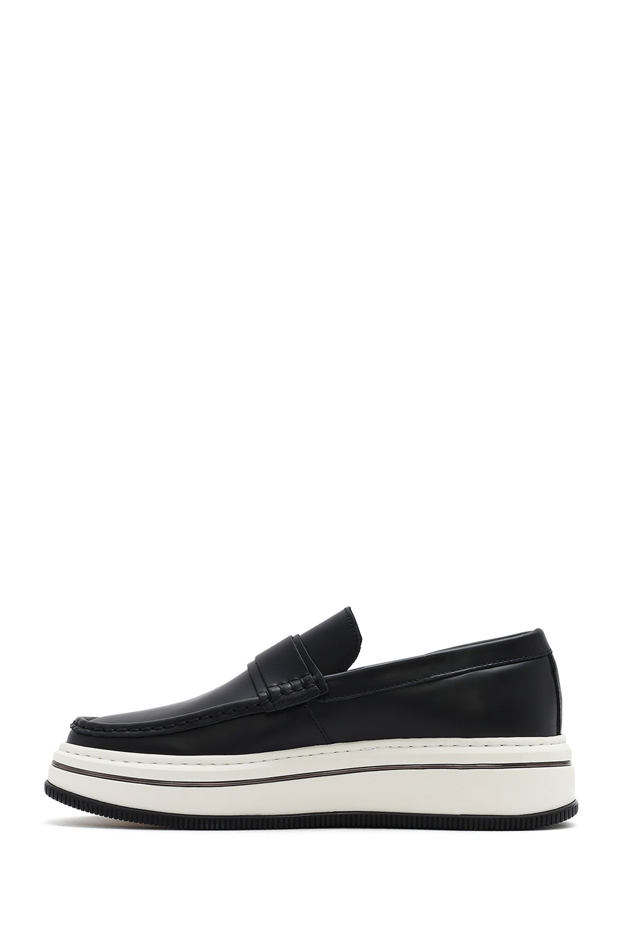 Men's Black Thick-Soled Leather Casual Loafer