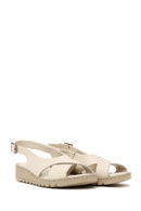Woman Cream Buckled Comfort Leather Sandal | Derimod