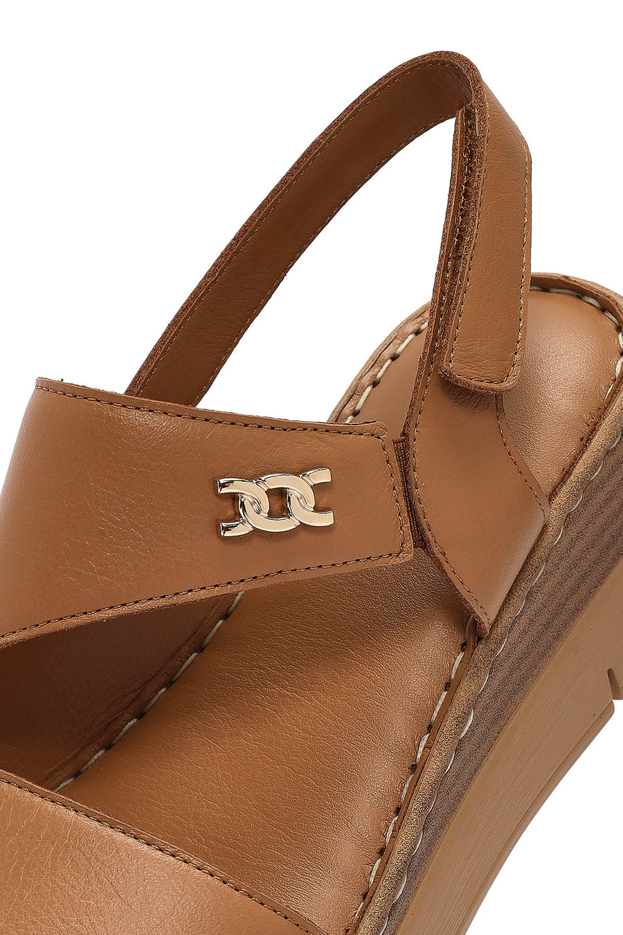 Women's Tan Strappy Wedge Heeled Leather Comfort Sandals