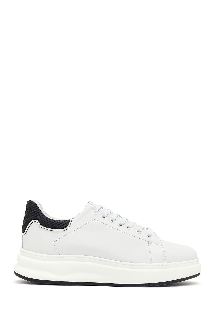 Men's White Lace-up Thick-Sole Leather Sneaker 26SFD660518 | Derimod