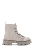 Women's Gray Suede Leather Zippered Boots | Derimod