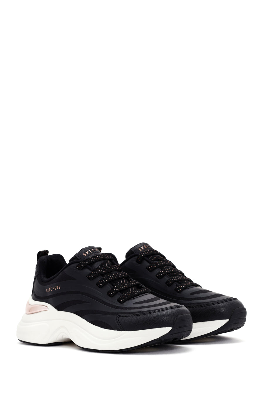 Skechers Women's Black Hazel - Step N Flow Lace Up Thick Soled Sneaker