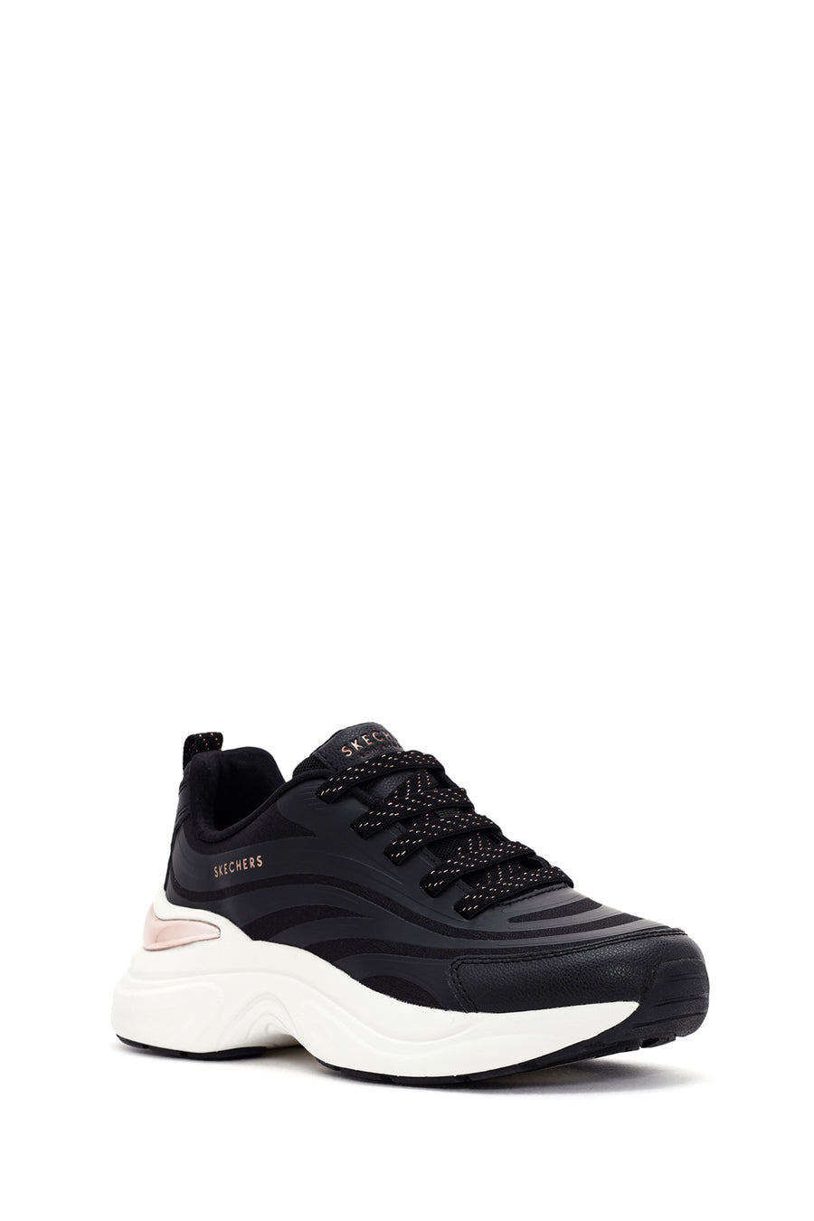 Skechers Women's Black Hazel - Step N Flow Lace Up Thick Soled Sneaker