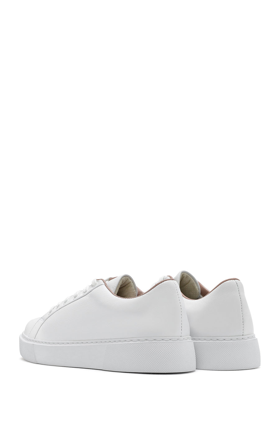 Women's White Lace-Up Leather Sneaker