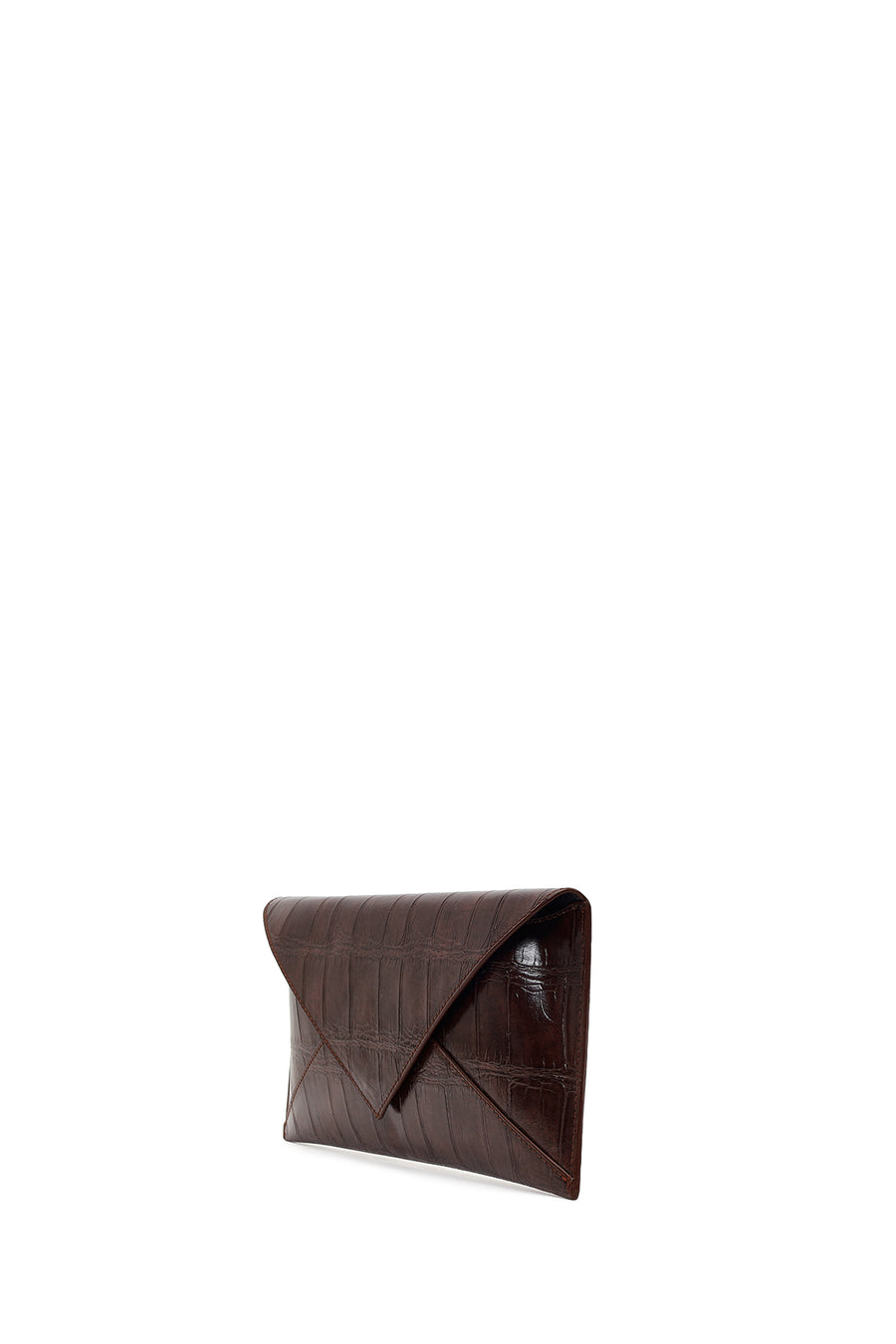 Woman Brown Croc-Pattern Clutch Bag