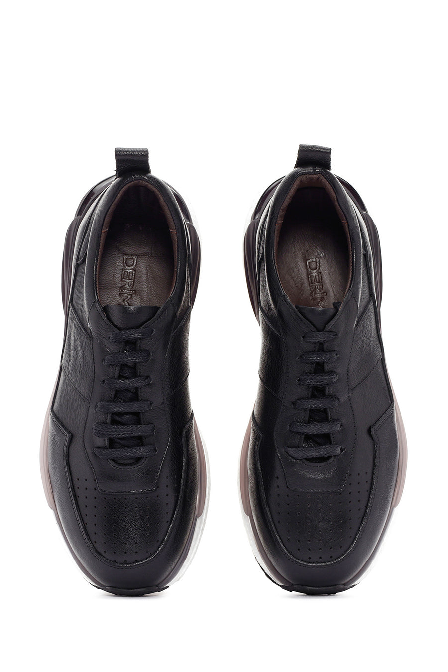 Erkek Siyah Bağcıklı Kalın Tabanlı Deri Casual Sneaker