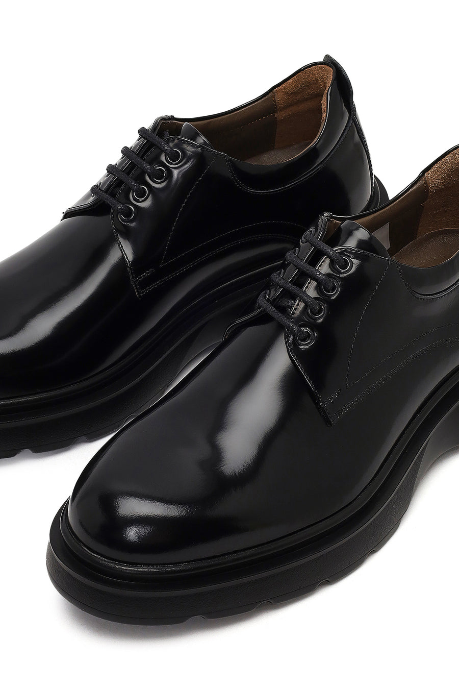 Male Black Lace-Up Thick-Soled Leather Casual Shoes