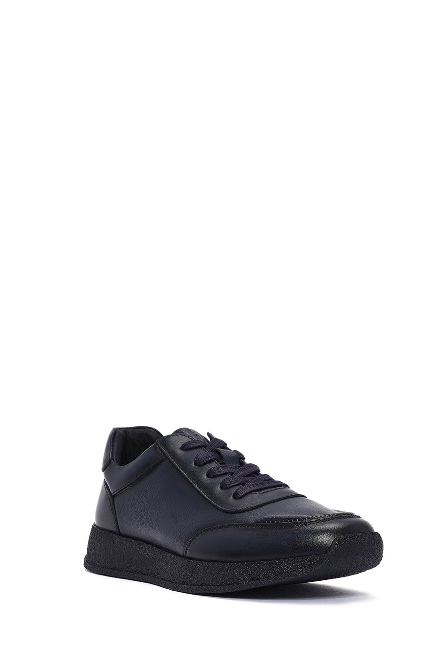Men's Navy Blue Lace-Up Leather Sneaker