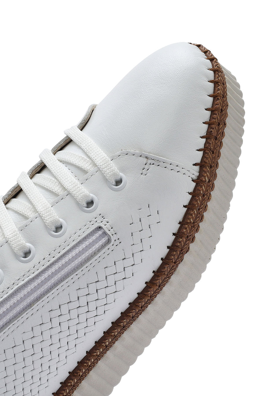 Women's White Lace-up Thick-Sole Leather Sneaker