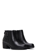 Women's Black Zippered Buckle Detailed Thick Heeled Leather Boots | Derimod