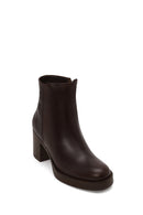 Woman Brown Zip Closure Croc Patterned Platform Chunky Heeled Leather Boots | Derimod