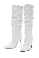 Women's White Thin Heeled Patent Leather Boots | Derimod