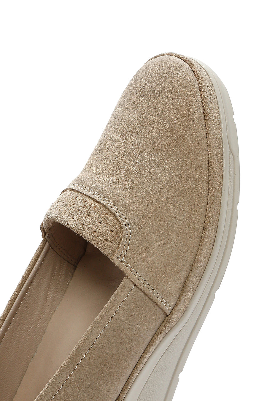 Women's Beige Wedge Heel Suede Leather Comfort Loafer