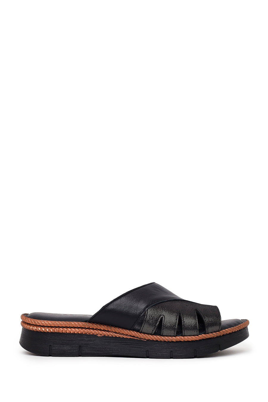 Woman Black Leather Comfort Slipper 26SFD321214 | Derimod